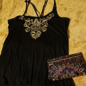 BNWT black and gold strappy shirt